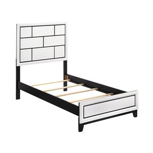 Letto Singolo Moderno Contemporaneo in Legno con Finitura Bianca e Design a Linee Nere - Product Image 4