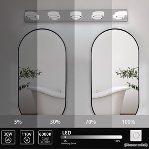 Lampada da parete moderna a 5 luci LED per bagno, 94 cm, a risparmio energetico, finitura cromata, paralumi in acrilico, Dimma - Product Image 6