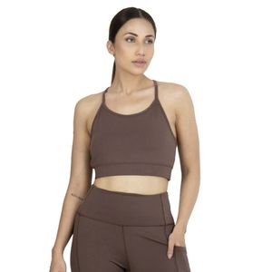 Soutien-gorge de sport court marron pour femme, dos croisé, à bretelles, sans manches, pour entraînement, fitness, yoga, tenue de sport athlétique, haut de gym - Product Image 1