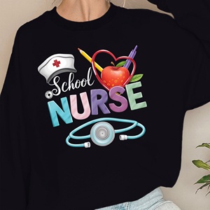 Sweat-shirt pour infirmière scolaire femme, imprimé stéthoscope, 100 % polyester, col rond décontracté, vêtement d'automne, tissu tricoté 320g, transfert thermique - Product Image 4