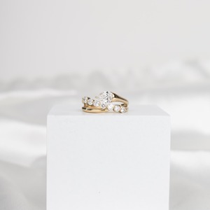 14K Yellow <b>Gold</b> 1 Carat Pear Lab Diamond <b>Ring</b> <b>Set</b> Curved Wedding Band Bridal <b>Set</b> Elegant Engagement <b>Ring</b> for Women - Product Image 1