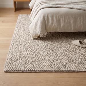 Tapis d'intérieur tendance en laine beige crème tissée à la main, antidérapant, à poils moyens, couleur unie, avec support en toile de coton, pour un intérieur moderne - Product Image 4