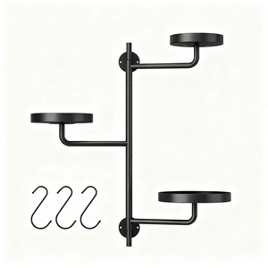 Mensola Girevole a 3 Livelli per Piante da Parete, Supporto per Piante in Metallo Nero con Braccio Oscillante e Vassoi Espositivi Regolabili - Product Image 1