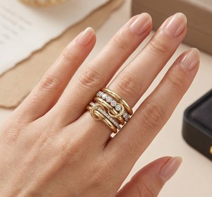 Bague d'éternité multi-liens en or massif 14 carats, bicolore, avec connecteur rotatif en diamant de laboratoire entrelacé pour femme - Product Image 4