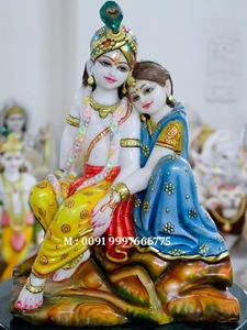 Statue de seigneur Krishna en marbre blanc fait à la main avec une belle vache - Product Image 3