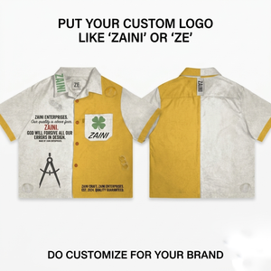 เสื้อโปโลผ้าปิเก้คอตตอนโพลีเอสเตอร์ 220 GSM สีขาวมัสตาร์ด แผงสองสี ปักโลโก้ตามสั่ง คุณภาพพรีเมียม - Product Image 1