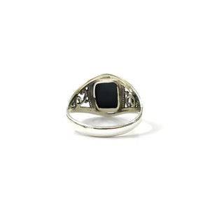 Bague en argent 925 avec cabochon rectangulaire en onyx noir, bijoux faits à la main anti-ternissement - Product Image 4
