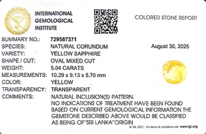 พลอยแซฟไฟร์สีเหลืองทรงรีธรรมชาติ 5.04 กะรัต จากศรีลังกา สำหรับทำเครื่องประดับและแหวน YSOIN-137 - Product Image 6