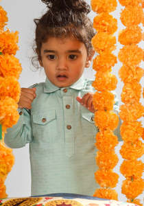 Conjunto de kurta y pijama verde menta para niños, ropa étnica, kurta de algodón con pijama blanco, atuendo festivo tradicional para bebés varones - Product Image 2