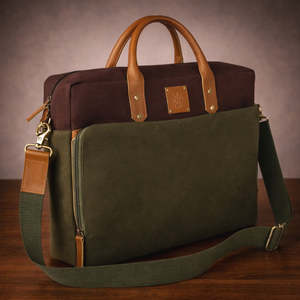 Porte-documents classique en toile pour ordinateur portable, couleur olive, sac de bureau professionnel durable avec poignées en cuir, bandoulière, grande capacité - Product Image 1