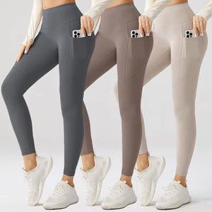 Leggings de yoga taille haute avec poches latérales, longueur intégrale, sans coutures, extensibles dans quatre directions, couleur unie, pantalon de sport pour femmes - Product Image 5