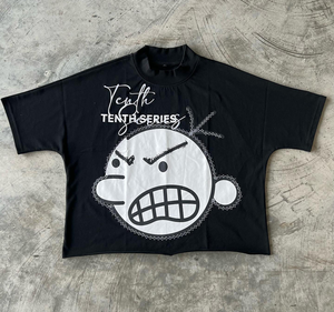 เสื้อยืดคัฟฟ์ดิสเทรสทรงโอเวอร์ไซส์ ตัดเย็บแบบดิบ  พร้อมพิมพ์ลาย DTG  ชายเสื้อดิบ ทรงบ็อกซี่  แบบครอป สำหรับผู้ชาย - Product Image 5