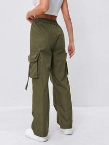 Pantalon cargo à taille élastique pour femmes, pantalon long à jambes larges avec plusieurs poches, décontracté, streetwear d'extérieur - Product Image 3