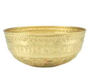 Bol de service en métal fini doré de forme ronde de qualité supérieure pour les fruits et les noix de nourriture de salade - Product Image 1