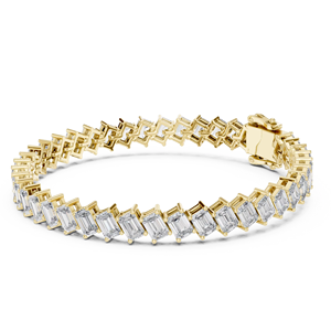 Pulsera de tenis clásica con diamantes cultivados en laboratorio de 7.5 quilates con corte esmeralda en oro amarillo de 18 quilates para uso diario en la oficina o compromiso para mujeres - Product Image 1