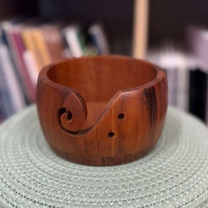 Wooden Yarn <b>Bowl</b> Round Simple Design Durable Hand <b>Knitting</b> Crochet Holder with Cutout Feature - Product Image 3