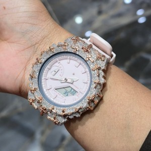 Women's Luxury Analog-Digital <b>Watch</b> With Rhinestone Case And Silicone Band 43mm Round Quartz Movement Water Resistant 20BAR - Product Image 2