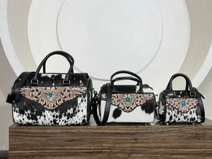 Luxury 2026 Cowhide <b>Medium</b> Speedy Bag Tooled Leather Western Turquoise Stone <b>Handbag</b> with Shoulder & Crossbody Travel Duffel Bag - Product Image 4
