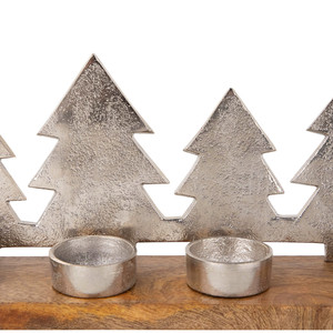 Portavelas Navideño Triple para Velas de Té con Diseño de Pinos, Acabado en Níquel - Product Image 5
