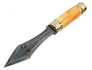 Cuchillo Decorativo Artesanal de Acero de Damasco Hecho a Mano con Mango de Hueso y Guarda de Latón - Product Image 4