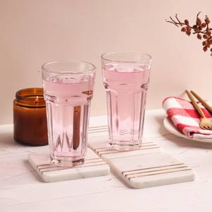 แผ่นรองแก้วหินอ่อนหรูหราฝังทองเหลือง งานฝีมือประดับโต๊ะหิน - Product Image 4