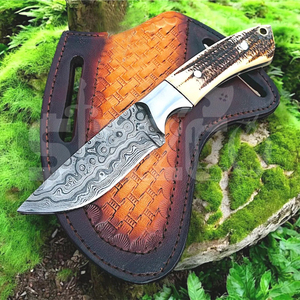 Cuchillo de Caza de Acero de Damasco Hecho a Mano Personalizado OEM, Cuchillo EDC de Hoja Fija para Camping y Actividades al Aire Libre con Funda de Cuero, Regalo - Product Image 4