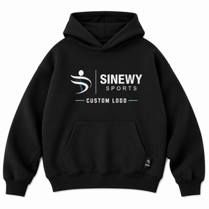 เสื้อฮู้ดผู้ชายสีดำ SINEWY SPORTS แบบปรับแต่งได้ ผ้าฝ้ายเฟรนช์เทอร์รี่ พิมพ์โลโก้ตามสั่ง สวมใส่สบายๆ ในฤดูใบไม้ร่วง - Product Image 2