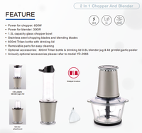 YIDA MHMF YD-2079 Blender MINI 300/600W 1.5L Mangkuk Pencacah Kaca + Botol Tritan 600ml Pisau Pencacah & Pencampur Baja Tahan Karat