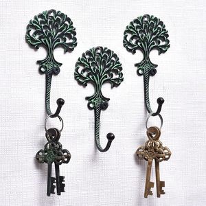 Tree of Life Cast Iron Wall Mounted Key Hooks Decorative Key Holder Rack Vintage Green Finish Entryway Organizer - Product Image 2
