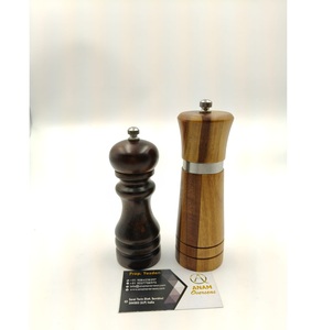 Moulin à poivre et à sel en bois naturel écologique avec broyeur en céramique réglable et bouton rotatif, outil de cuisine manuel - Product Image 1