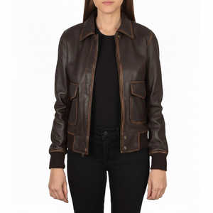 Veste en cuir de vachette marron vintage sur mesure Leathertex pour femmes, style bomber classique fait main, manches longues, taille XS - Product Image 3