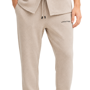 Men's Fleece <b>Trousers</b> Relaxed Tapered Leg Drawstring <b>Elastic</b> <b>Waist</b> Sweatpants with Side Pockets for Casual Lounge Everyday Wear - Product Image 3