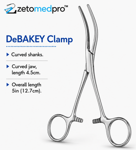 เครื่องมือผ่าตัดหลอดเลือดหัวใจและหลอดเลือดดำ DeBAKEY Clamp Curved Shanks Curved Jaw ขนาด 4.5 ซม. รวมความยาว 5 นิ้ว (12.7 ซม.) ยี่ห้อ ZETOMEDPRO - Product Image 2