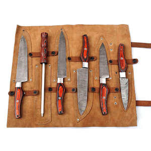 Damascus Steel <b>Knife</b> <b>Set</b> 6-Piece Wood Handle Chef <b>Knives</b> Straight Edge Satin Finish Stainless Steel Blades 96 Layers - Product Image 4