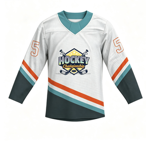 Maillot de hockey sur glace personnalisé en maille écologique 260g, col en V, manches longues, impression numérique par sublimation, polyester respirant, pour équipe masculine - Product Image 4
