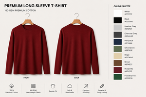 เสื้อยืดแขนยาวผู้ชาย ผ้าฝ้าย 100% 180 GSM พรีเมียม คอกลม ทรงปกติ สวมใส่สบาย ระบายอากาศได้ดี ทนทาน ผ้าถักเนื้อนุ่ม - Product Image 5