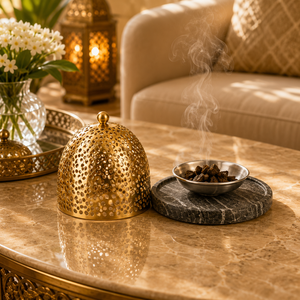Gold Finished Brass Dome Design <b>Bakhoor</b> Burner With Resin Base Arabic <b>Oud</b> Incense Burner Ramadan Eid Islamic HomeDecor Wholesale - Product Image 1