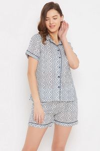 Women's Printed Geometric Pattern Button Front Shorts With <b>Elastic</b> Waist Regular Fit - Product Image 5