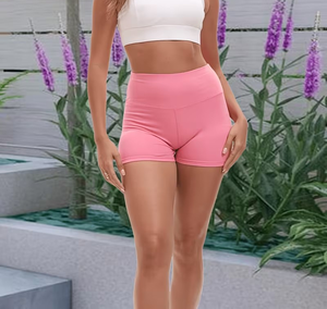 High Waist Pink Shorts With Button Pockets Elastic Waistband Casual Women's Athletic Short Pants - Product Image 4