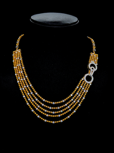 Collier de luxe multicouche avec diamants, cinq chaînes de perles en cascade, connecteur brillant, bijoux fins en argent sterling et or 14 carats - Product Image 1