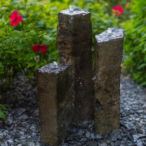 Juego de 3 Fuentes Modernas de Basalto Natural en Columna de 35/50/70cm, Resistente a las Heladas, Decoración de Agua con Pilares de Piedra Volcánica para Paisajismo - Product Image 1