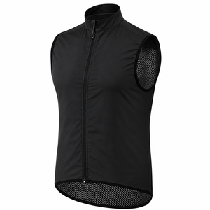 Chaleco de Ciclismo sin Mangas para Hombre, Negro, Cortavientos, con Cierre Frontal y Paneles de Malla - Product Image 1