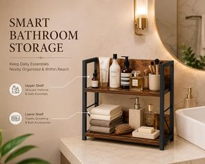 Moderno Estante de Almacenamiento para Baño de 2 Niveles, Organizador de Madera y Metal para Artículos de Aseo sobre la Encimera - Product Image 3