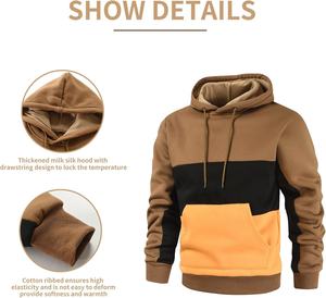 เสื้อสวมหัวขนแกะผู้ชายเสื้อกันหนาวหมวกแฟชั่นฤดูหนาวสายรัดคลุมด้วยผ้าเสื้อสเวตเตอร์บล็อกสีเสื้อกันหนาวหมวก - Product Image 4