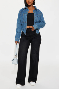 Custom Ladies <b>Denim</b> Jacket Woven Eco-Friendly Breathable Reversible Classic Casual <b>Stretch</b> Long Sleeve Turn-Down Collar Winter - Product Image 2