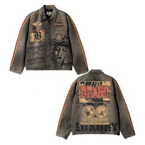 Chaqueta de Trabajo de Pana de Estilo Premium con Diseños de Parches, Cierre de Cremallera, Cuello Vuelto, Estilo Otoñal, Chaqueta Vaquera - Product Image 1