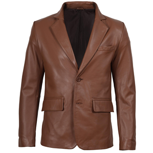 Blazer en cuir marron pour homme, coupe ajustée, un seul bouton, col rabattu, veste élégante décontractée pour homme, vêtement d'automne - Product Image 1