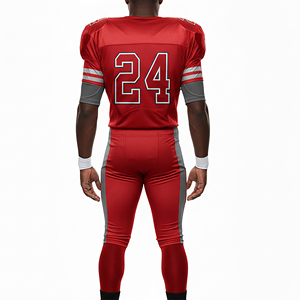 Maillot de football américain pour homme, col en V, manches courtes, rouge et gris, sublimé, anti-humidité, coupe ajustée, toutes saisons et en promotion - Product Image 5