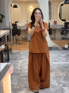 ชุดคุรตา/คุรตีผ้าฝ้ายสีส้มสำหรับผู้หญิง ทรงปกติ ความยาวปกติ สวมใส่สบายๆ แบบดั้งเดิม สไตล์อินเดีย ปากีสถาน ซึมซับความชื้นได้ดี แห้งเร็ว - Product Image 3