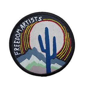 Écusson circulaire auto-adhésif tissé Freedom Artists avec motif Cactus Désert pour vêtements, étiquette en tissu à coudre, bord thermocoupé - Product Image 1